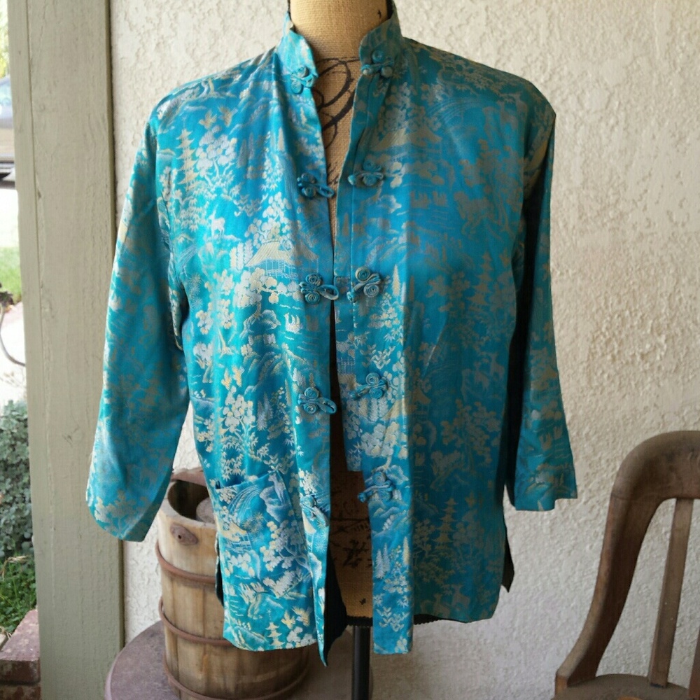 Vintage Asian Inspired Mandarin Collar Top Size Medium